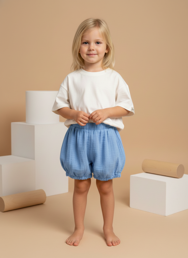 Pantaloncino a palloncino mussolina Blu e azzurro intenso Front di Farway Milano