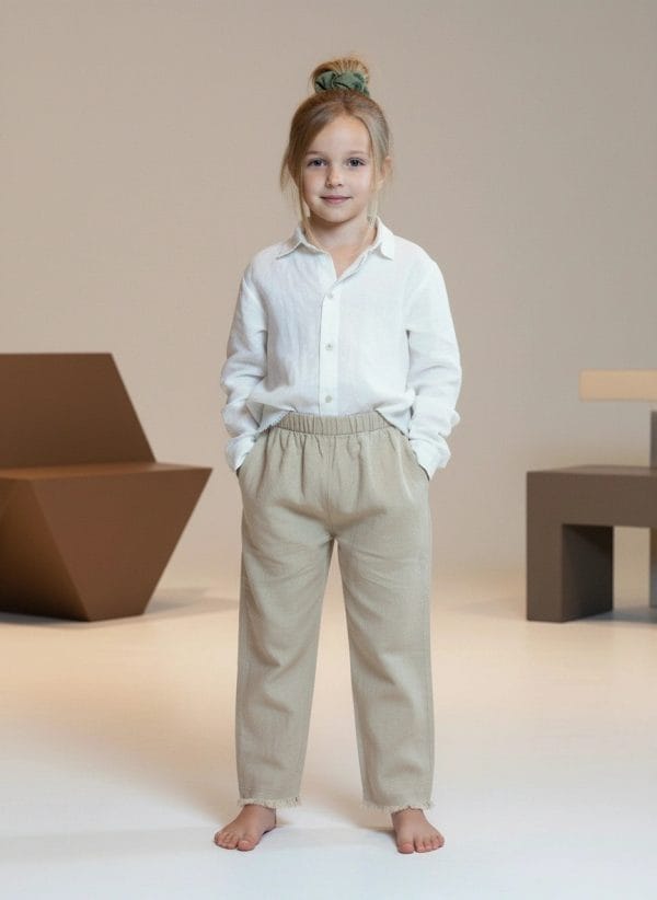 Pantalone Capri sfilacciato Ecru e lino naturale Front di Farway Milano