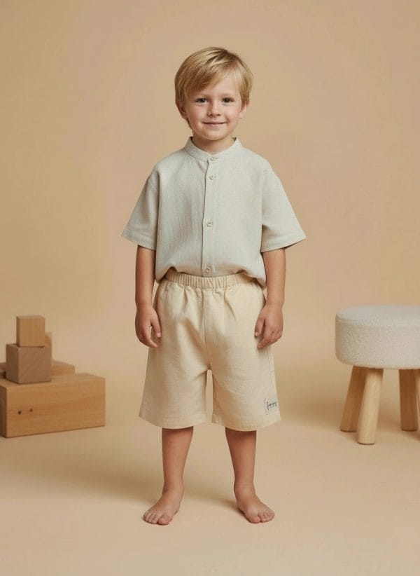 Pantaloncino Capri Ecru e lino naturale Front di Farway Milano