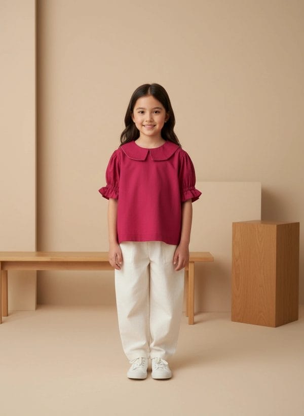 Camicia Masha manica corta a sbuffo Fucsia e rosa vivace Front di Farway Milano