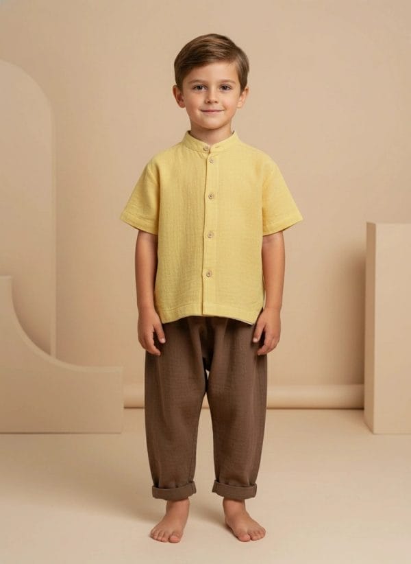 Camicia alla Coreana in Mussola Giallo e ocra Front di Farway Milano