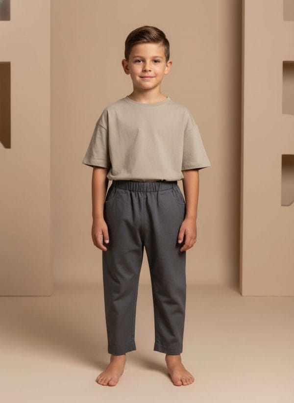 Pantalone Cropped in Popeline Grigio melange e chiaro Front di Farway Milano