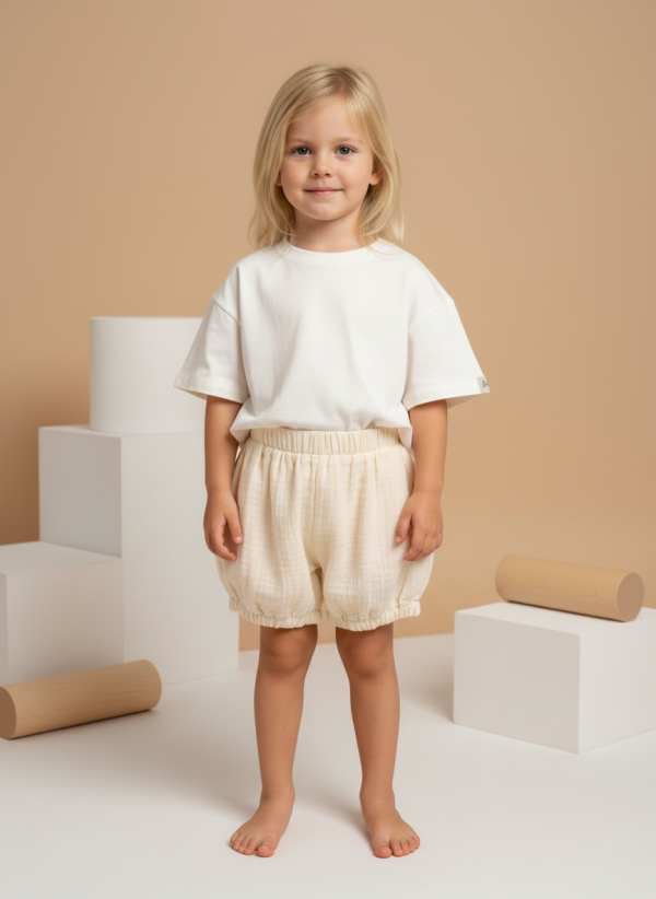 Pantaloncino a palloncino mussolina Off-white e cloud Front di Farway Milano