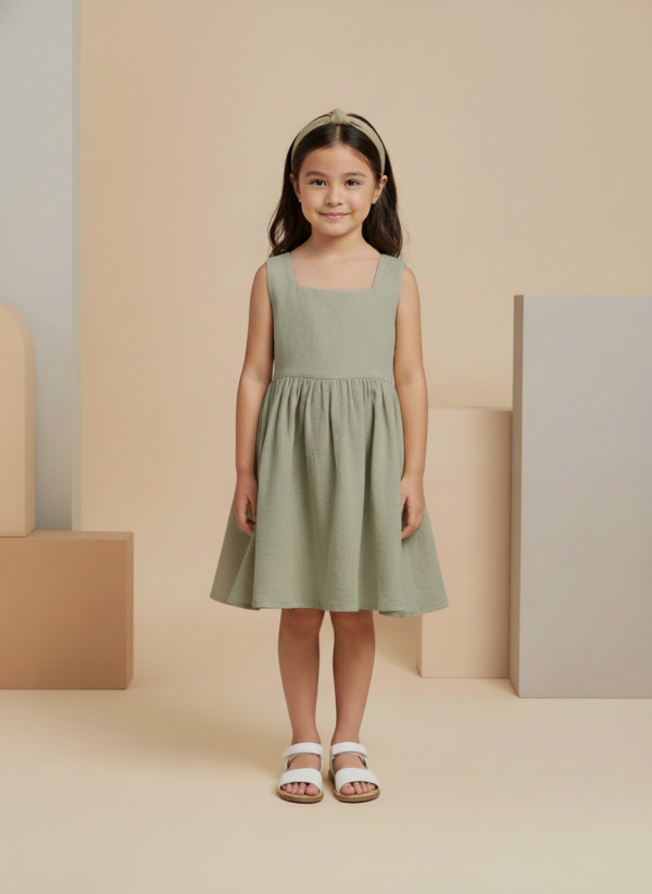 Abito Charlotte smanicato in mussola Off-white e cloud Front di Farway Milano