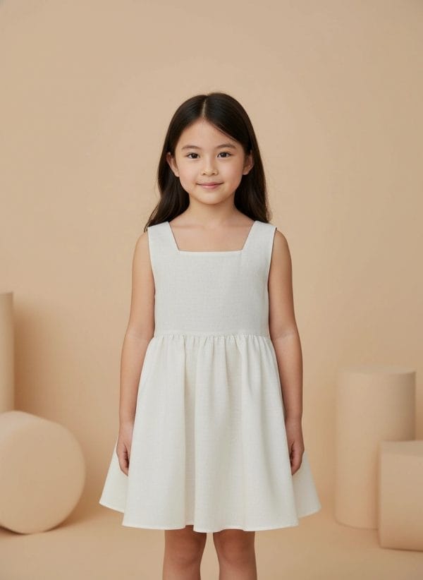 Abito Charlotte smanicato in lino Panna e avorio Front di Farway Milano