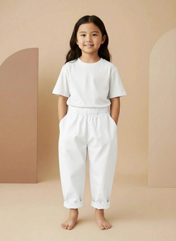 Pantalone Cropped in Popeline Panna Panna e avorio Front di Farway Milano