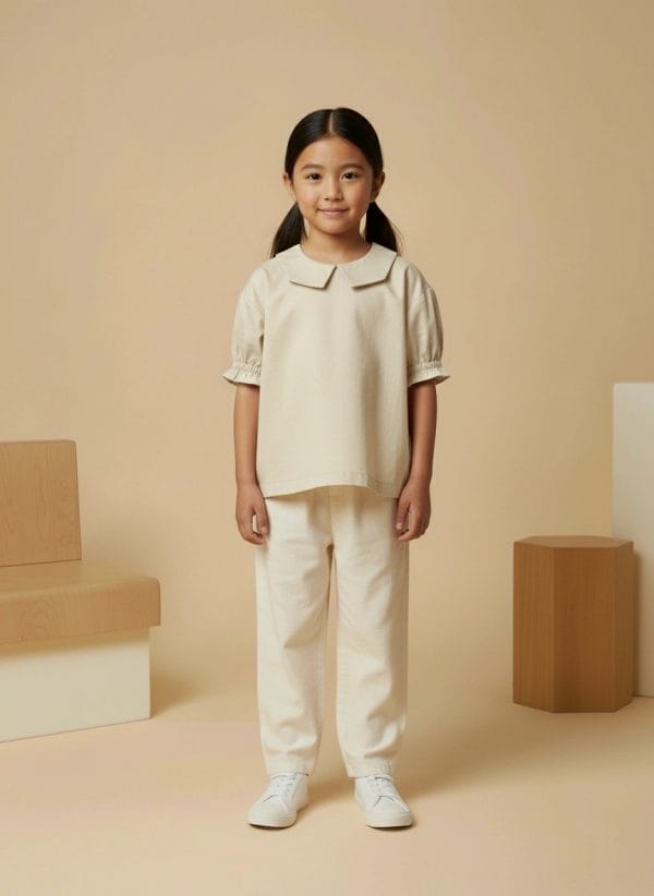 Camicia Masha manica corta a sbuffo Panna e avorio Front di Farway Milano