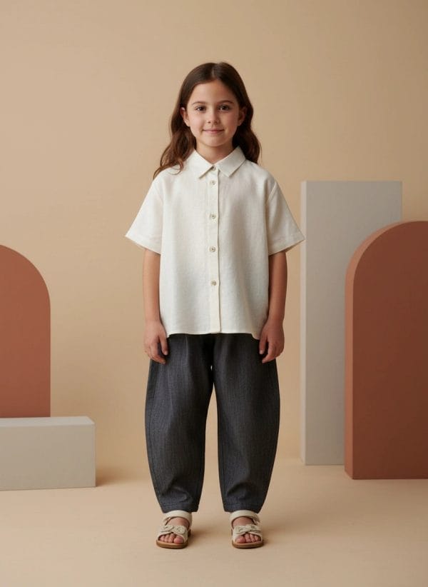 Camicia in lino manica corta Panna e avorio Front di Farway Milano