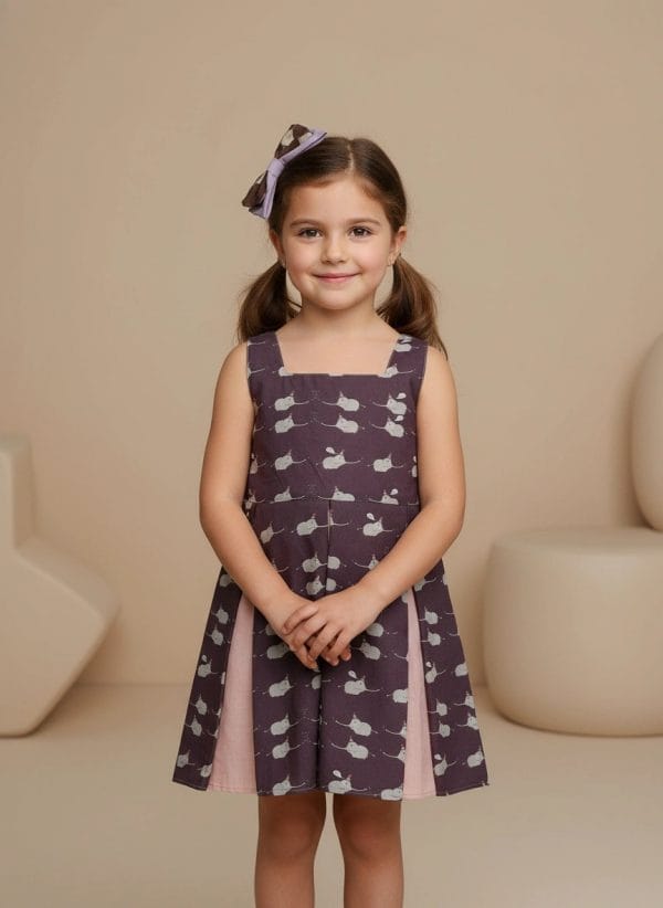 Abito Masha smanicato bicolore Elefantini Prugna profondo Front di Farway Milano