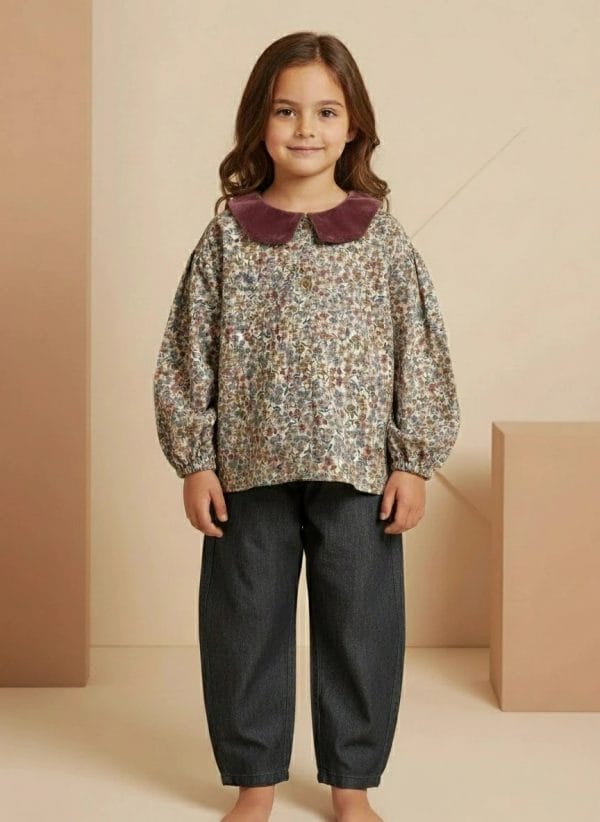 Camicia con colletto in velluto Rosa cipria e nude Front di Farway Milano