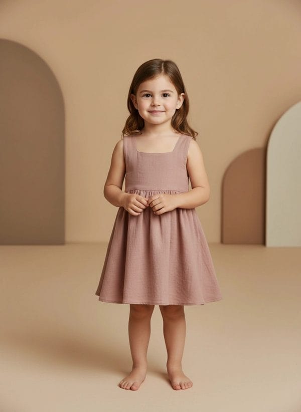 Abito Charlotte smanicato neonata Rosa cipria e nude Front di Farway Milano