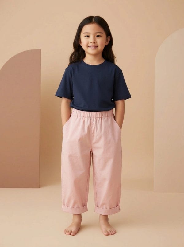 Pantalone Cropped in Popeline Panna Rosa pastello e antico Front di Farway Milano