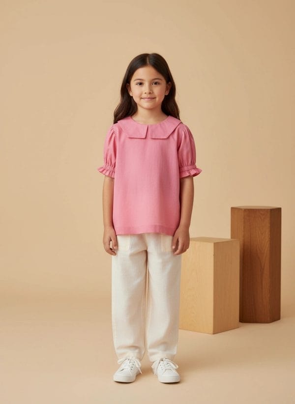 Camicia Masha manica corta a sbuffo Rosa pastello e antico Front di Farway Milano