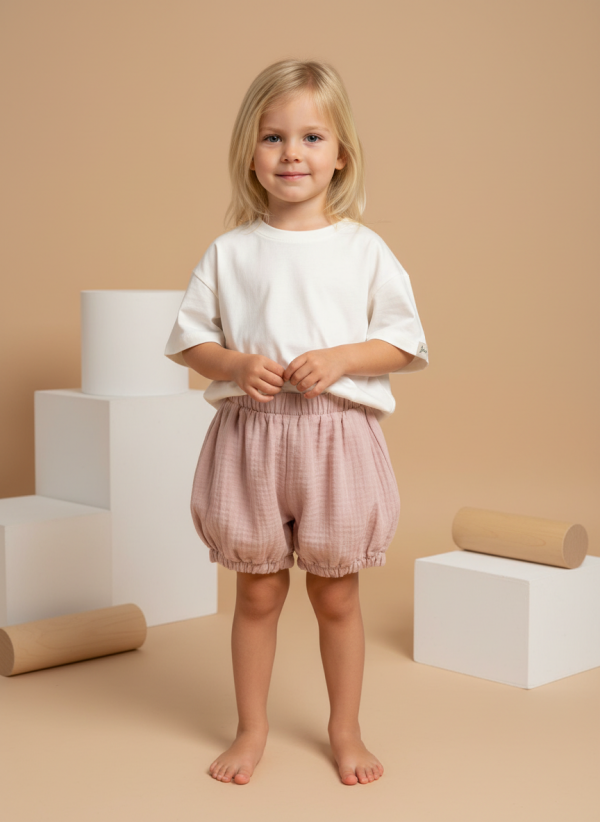 Pantaloncino a palloncino mussolina Rosa pastello e antico Front di Farway Milano