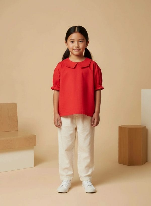 Camicia Masha manica corta a sbuffo Rosso e ciliegia Front di Farway Milano