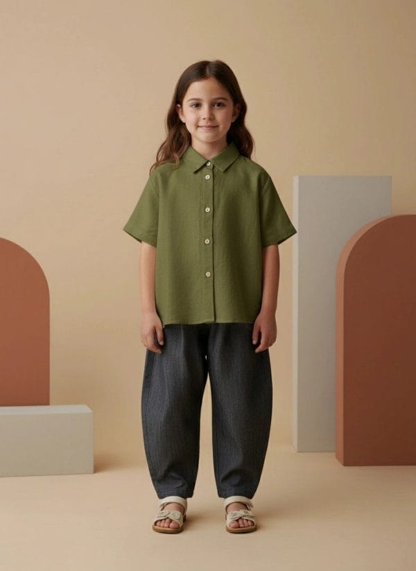 Camicia in lino manica corta Verde khaki e militare Front di Farway Milano