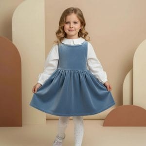 Abito Anjeliy Smanicato in velluto Azzurro polvere e denim In Action di Farway Milano