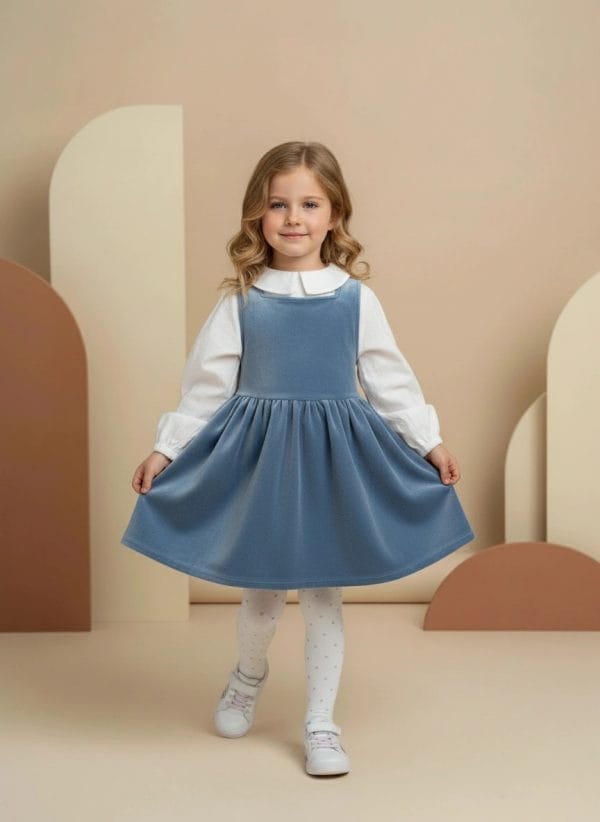 Abito Anjeliy Smanicato in velluto Azzurro polvere e denim In Action di Farway Milano