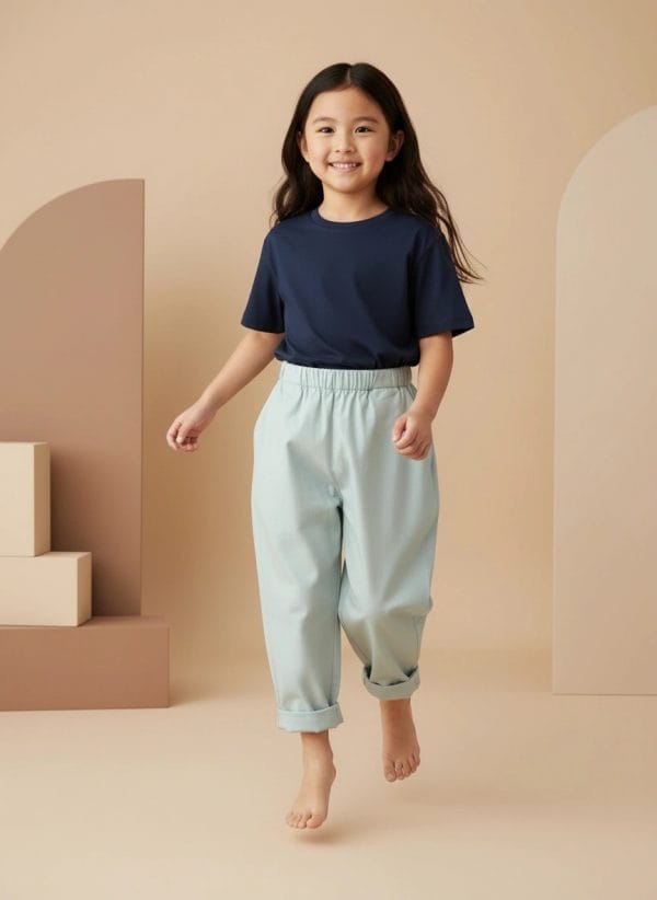 Pantalone Cropped in Popeline Panna Azzurro polvere e denim In Action di Farway Milano