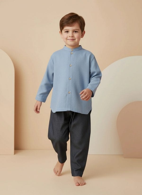 Camicia Coreana manica lunga Azzurro polvere e denim In Action di Farway Milano