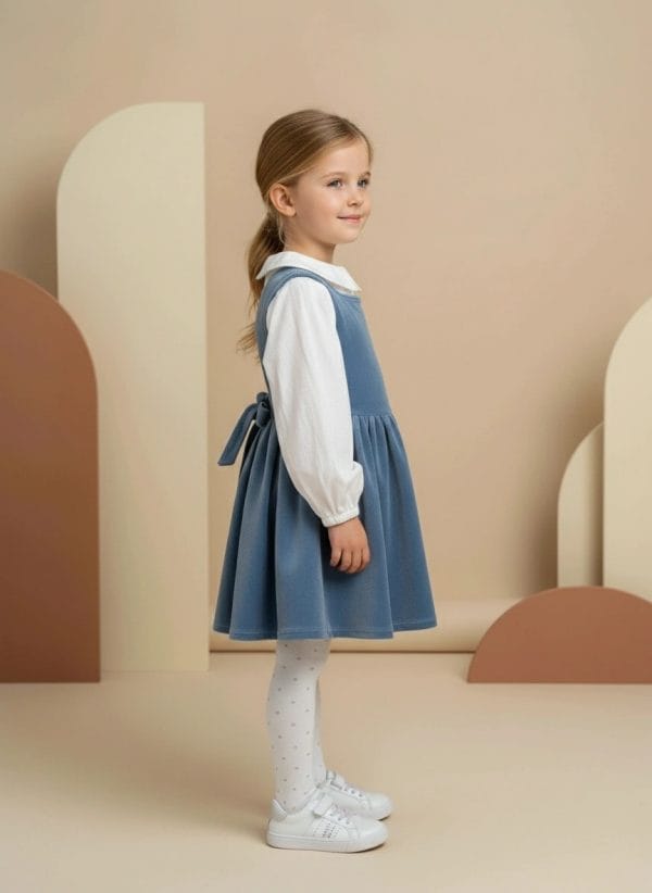 Abito Anjeliy Smanicato in velluto Azzurro polvere e denim Side di Farway Milano