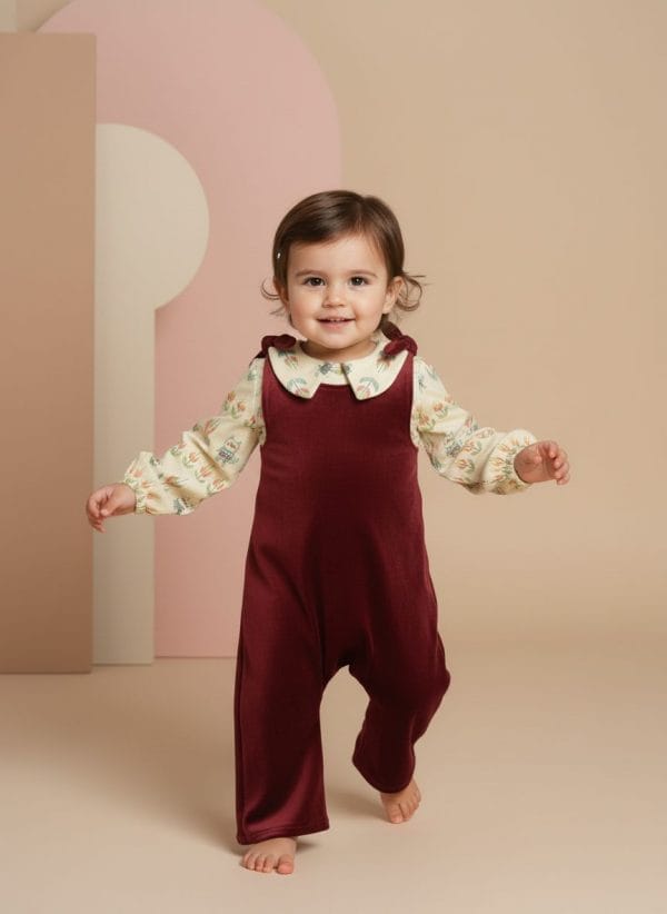 Tutina smanicata con fiocco Bordeaux e mattone In Action di Farway Milano