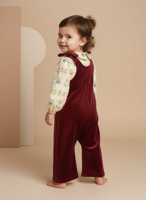 Tutina smanicata con fiocco Bordeaux e mattone Back di Farway Milano