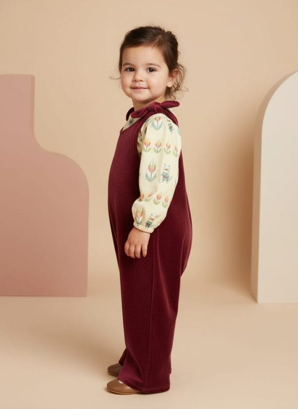 Tutina smanicata con fiocco Bordeaux e mattone Side di Farway Milano