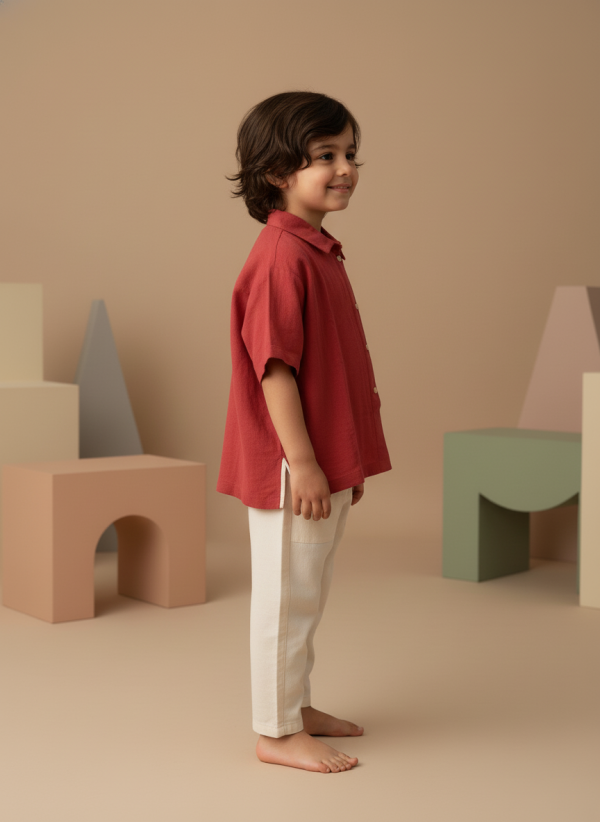 Camicia George in Mussola Bordeaux e mattone Side di Farway Milano