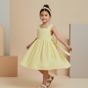Abito Charlotte smanicato in mussola Giallo e ocra In Action di Farway Milano