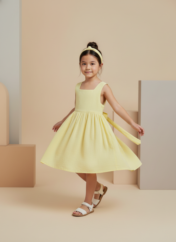 Abito Charlotte smanicato in mussola Giallo e ocra In Action di Farway Milano