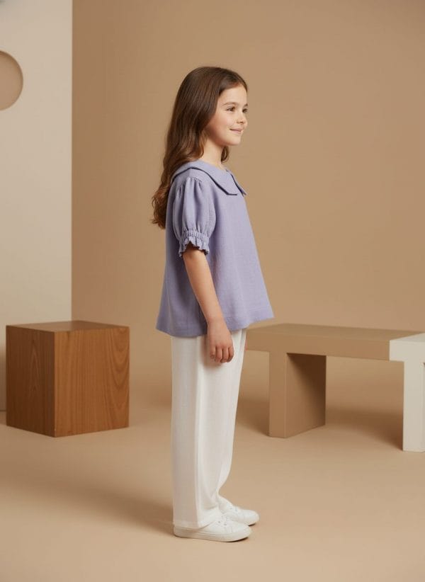 Camicia Masha manica corta a sbuffo Lilla e lavanda Side di Farway Milano