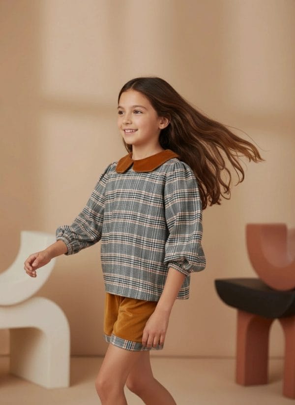 Camicia Scacchi con colletto in velluto Marrone e mocha In Action di Farway Milano