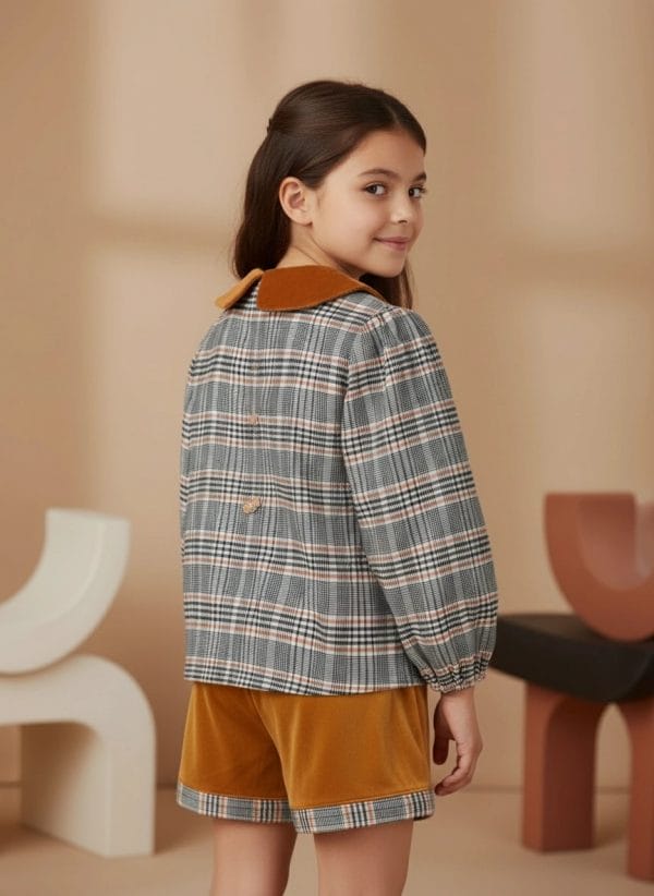 Camicia Scacchi con colletto in velluto Marrone e mocha Back di Farway Milano