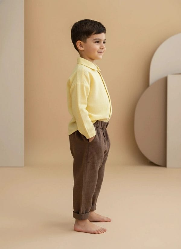 Pantalone lungo mussola nuovo Marrone e mocha Side di Farway Milano