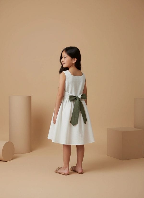 Abito Charlotte smanicato in lino Panna e avorio Back di Farway Milano