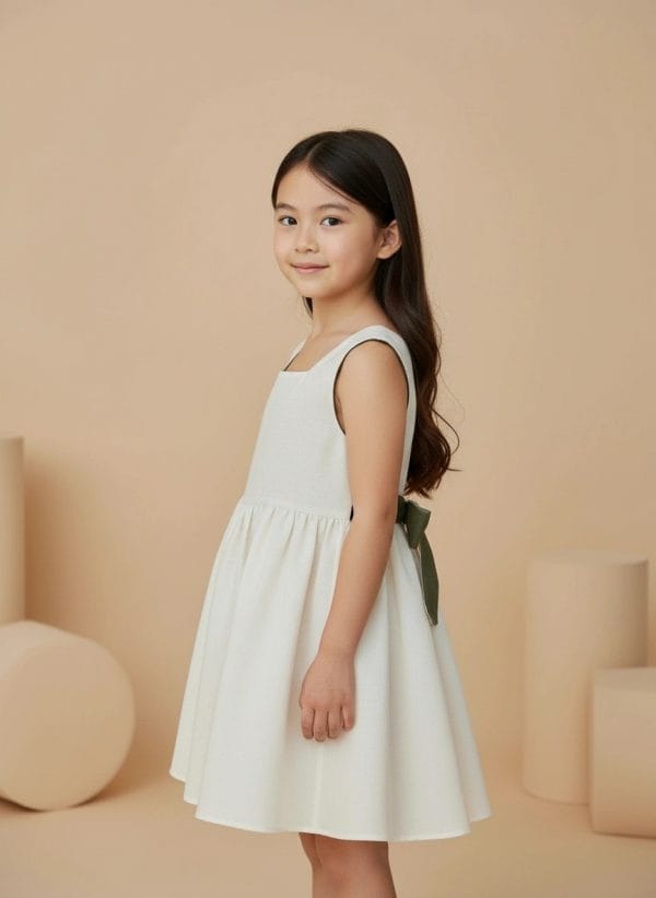 Abito Charlotte smanicato in lino Panna e avorio Side di Farway Milano