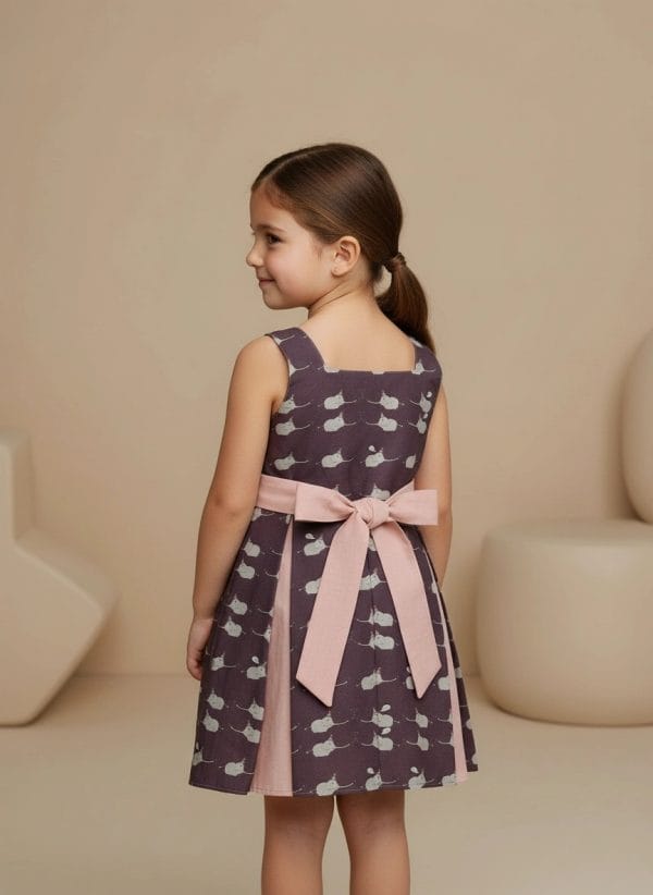 Abito Masha smanicato bicolore Elefantini Prugna profondo Back di Farway Milano