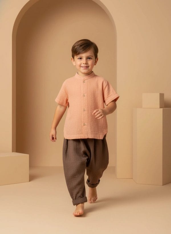 Camicia alla Coreana in Mussola Rosa pastello e antico In Action di Farway Milano