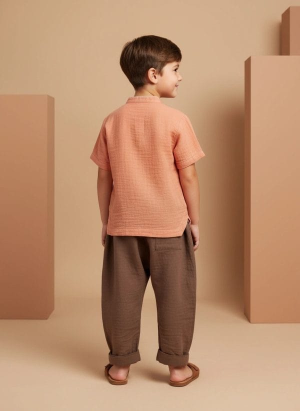 Camicia alla Coreana in Mussola Rosa pastello e antico Back di Farway Milano