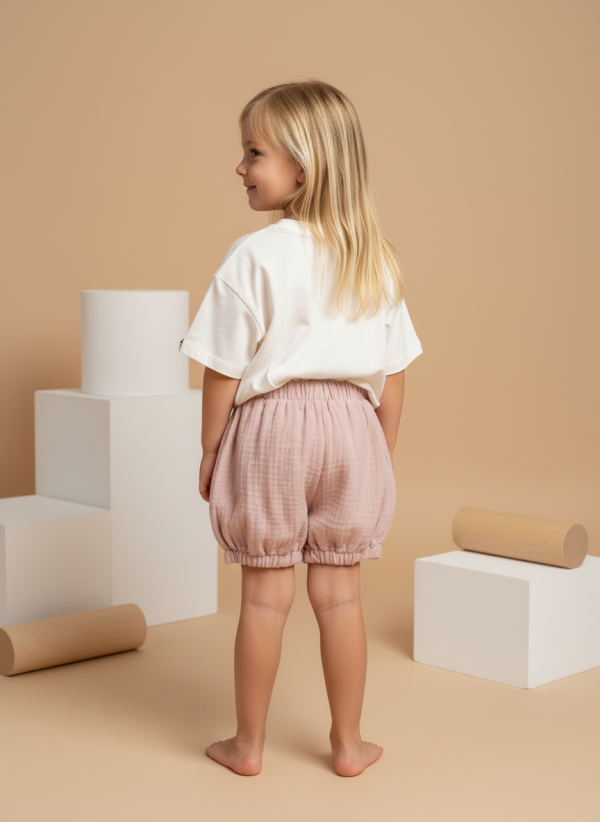 Pantaloncino a palloncino mussolina Rosa pastello e antico Back di Farway Milano