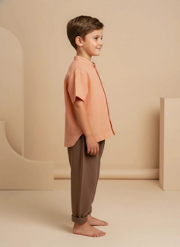 Camicia alla Coreana in Mussola Rosa pastello e antico Side di Farway Milano