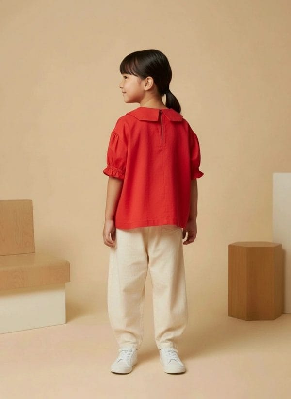 Camicia Masha manica corta a sbuffo Rosso e ciliegia Back di Farway Milano