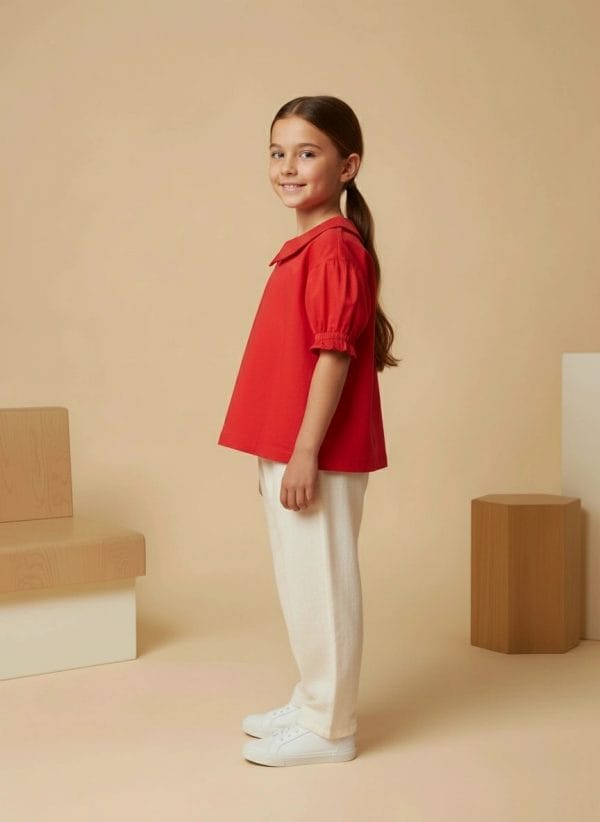 Camicia Masha manica corta a sbuffo Rosso e ciliegia Side di Farway Milano