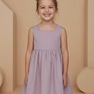 Abito Charlotte smanicato in popeline Rosa cipria e nude Front