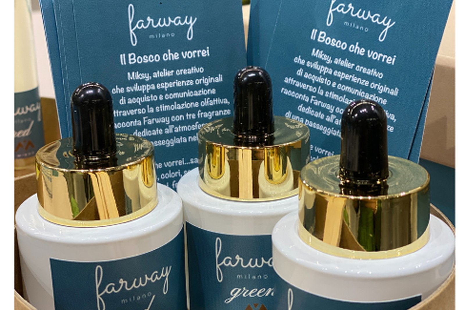 Le tre fragranze del percorso olfattivo Il bosco che vorrei, realizzato da Farway Milano con gli atelier creativi Misky per Pitti Bimbo